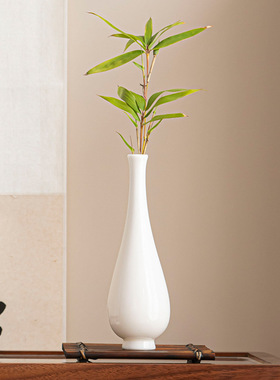 陶瓷白瓷瓶纯白观音玉净瓶简约中式花瓶家居摆件插花水培素色花瓶