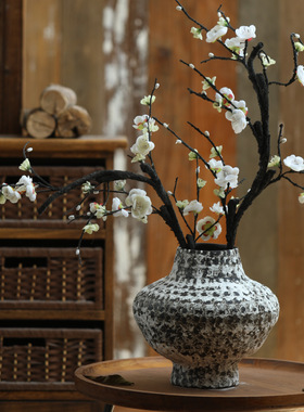 侘寂风粗陶罐新中式复古禅意陶瓷花瓶家居酒店民宿插花装饰品摆件