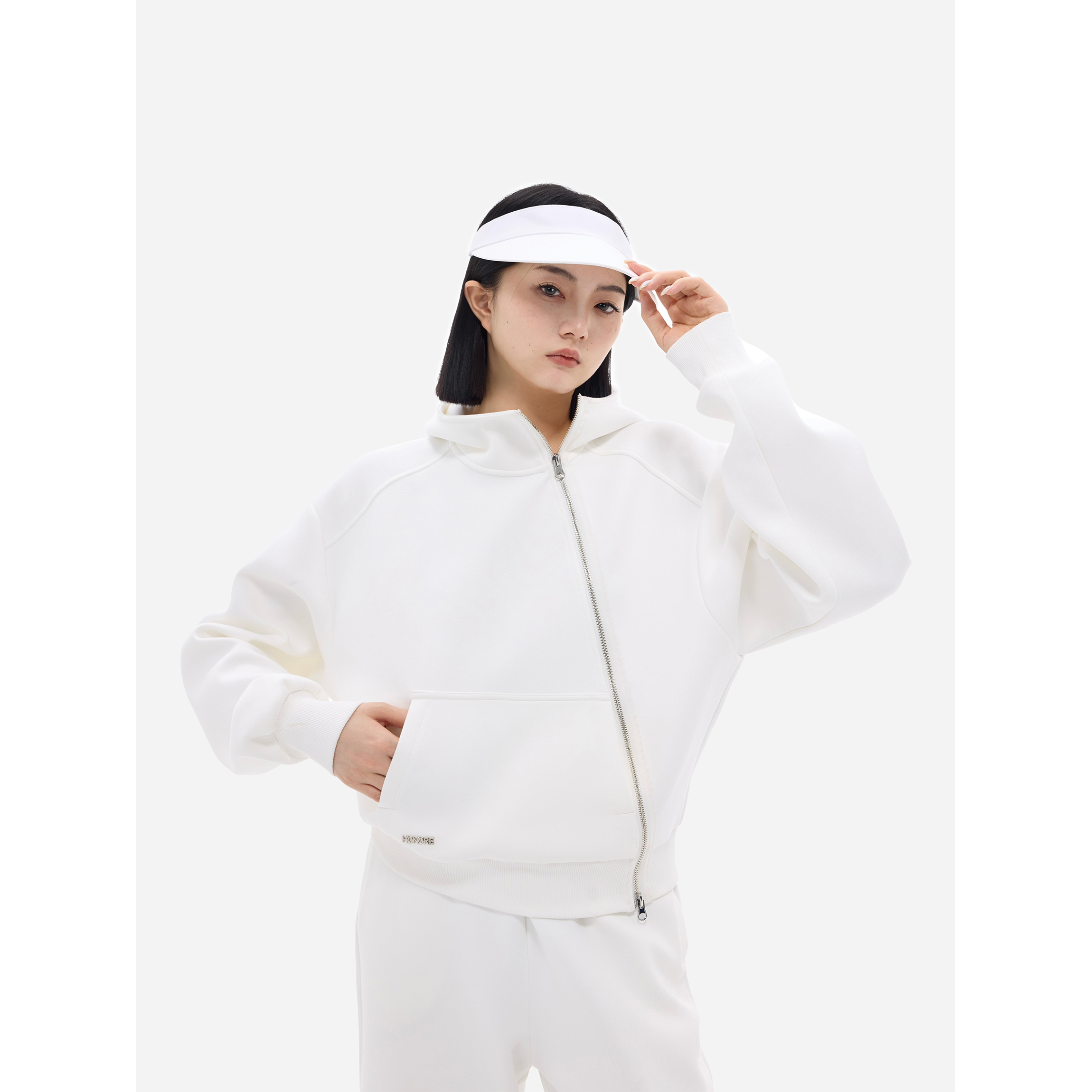 HONORE古月 Hiking day金属斜拉链结构时尚慵懒运动卫衣开衫套装 - 图0