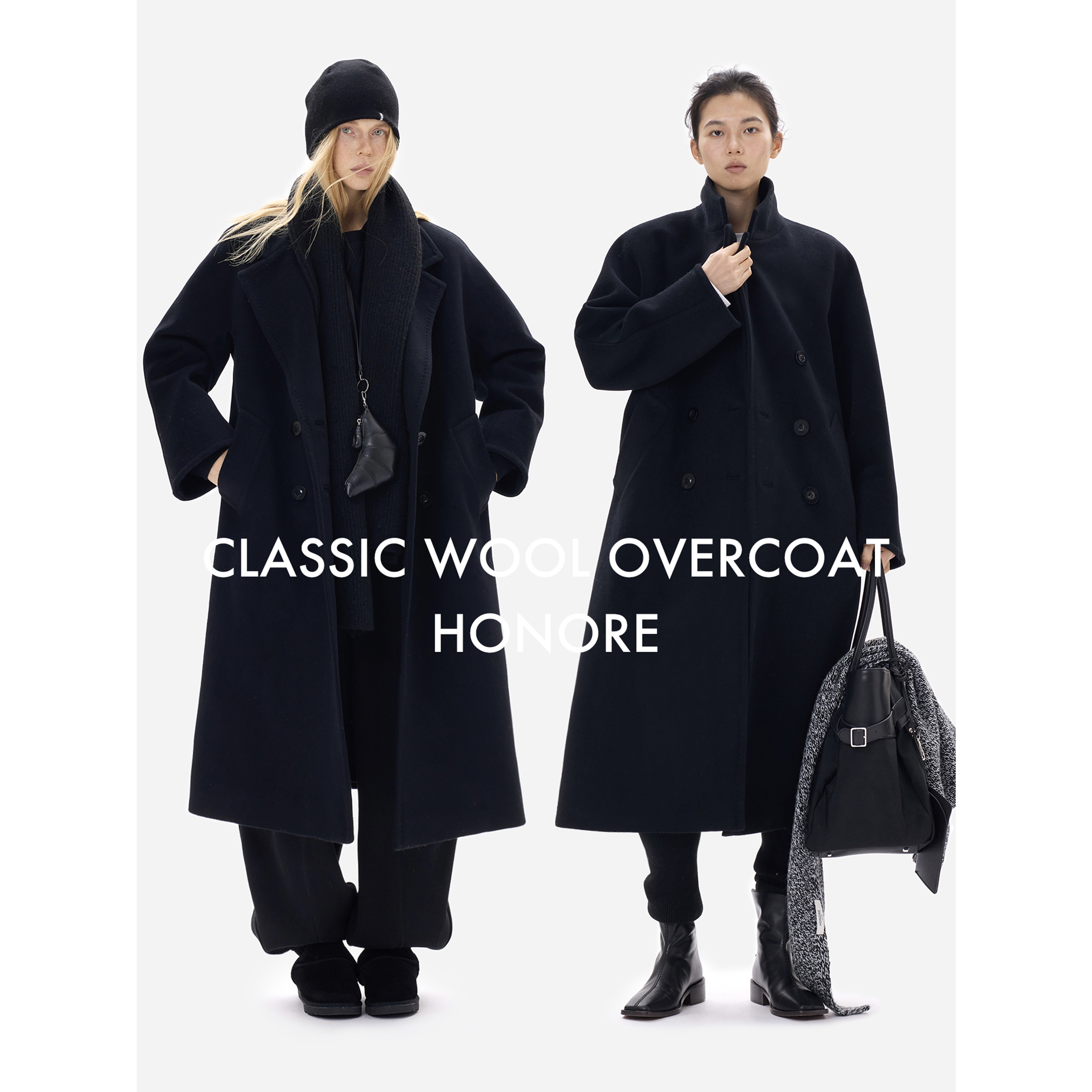 HONORE古月 限量MM家 经典1O1801 羊毛毛呢双排扣宽松落肩大衣 - 图3