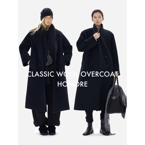 HONORE古月 限量MM家 经典1O1801 羊毛毛呢双排扣宽松落肩大衣 - 图3
