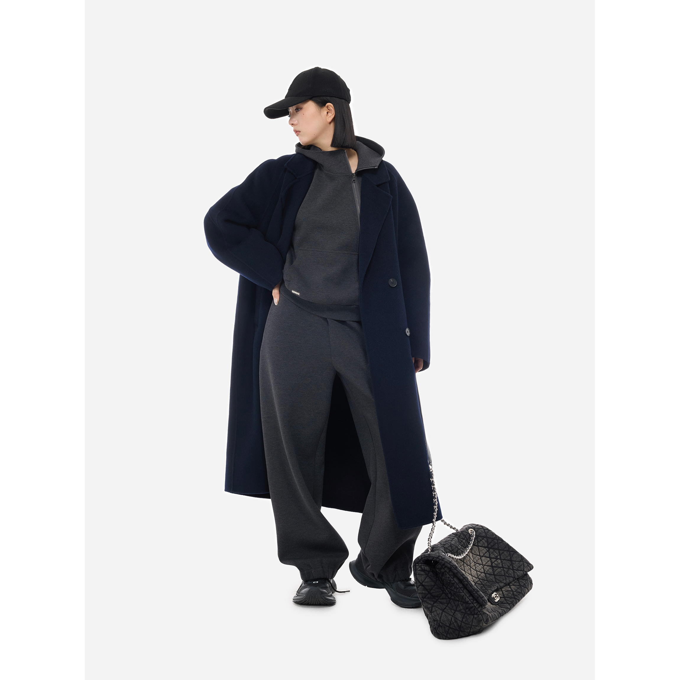 HONORE古月 Hiking day金属斜拉链结构时尚慵懒运动卫衣开衫套装 - 图2