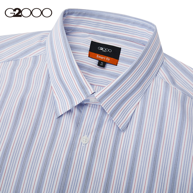 G2000男装春夏新款棉质混纺可机洗通勤职业休闲条纹衬衣长袖衬衫-图1
