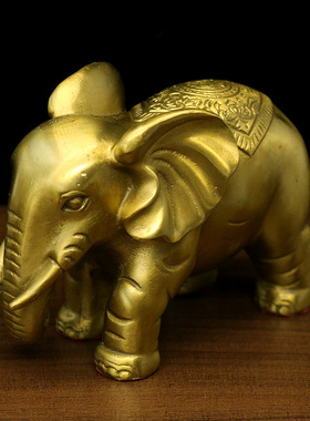 黄铜对象成对的吸财大象摆件一对家居客厅风水纯铜财福吉象工艺品