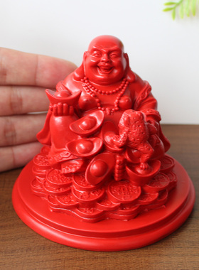 天然朱砂摆件笑佛汽车工艺品