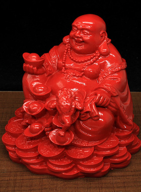 朱砂家居客厅玄关佛堂中式摆件平安佛招财金蟾弥勒佛大肚佛装饰品