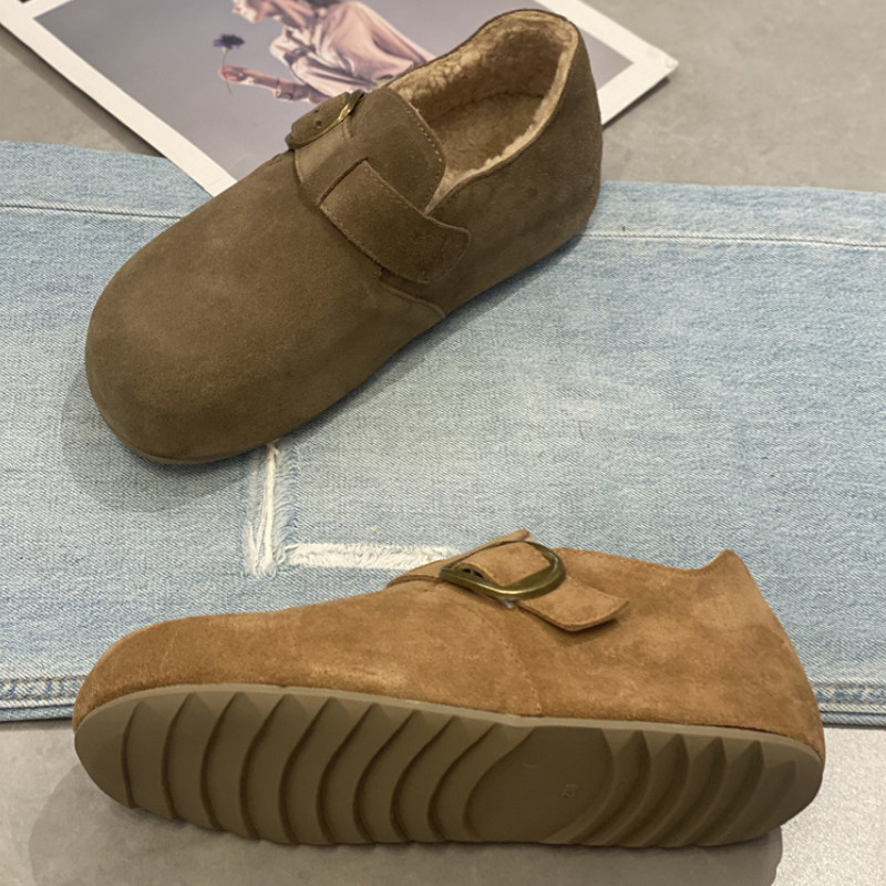 真皮平底加绒勃肯鞋女2024秋冬新款一脚蹬舒适加厚百搭软底面包鞋,淘宝优惠券,粉丝福利购,淘宝优惠卷