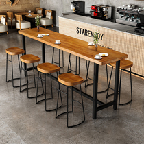 Nordic Solid Wood High Feet Bar Table Table And Chairs Iron Art Casual Milk Tea Shop Bar Clear Bar Stool Leaning Against Wall Bar Bench long table