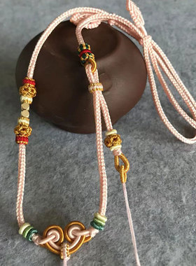 私人订制手工编织錾刻圆满如意结项链双挂铃兰花毛衣链精编项绳