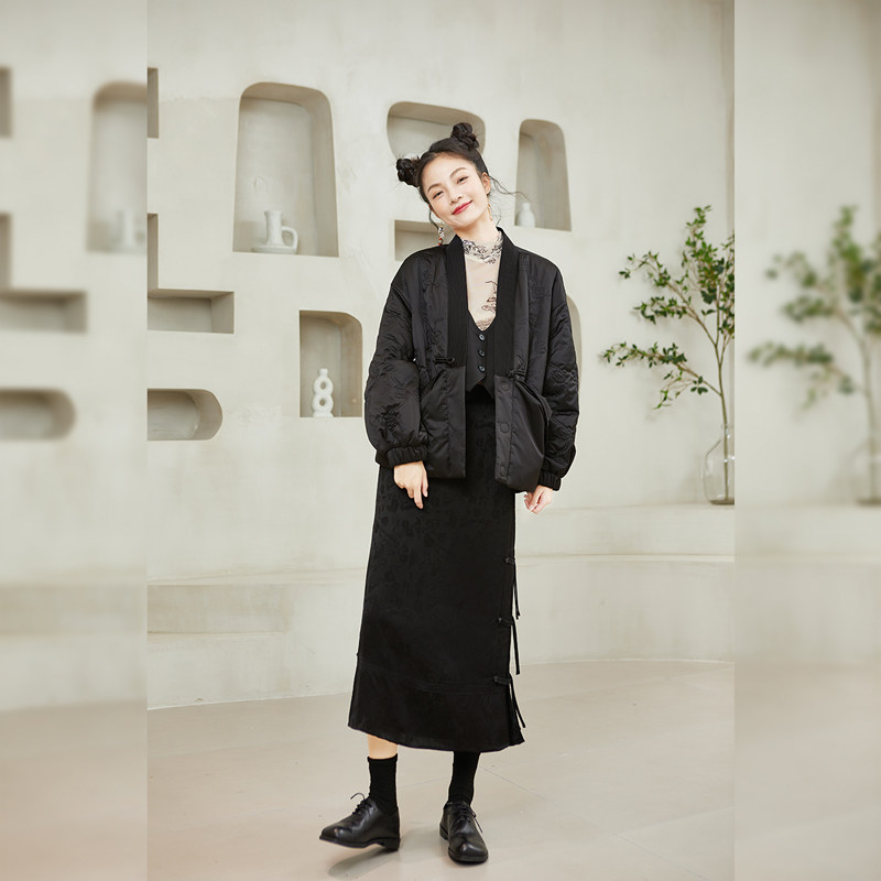 qs秸熙2022春新款复古新中式半身裙 秸熙服饰半身裙