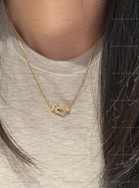 辣椒派 定制精工满钻马蹄扣项链女 玫瑰金极简老钱风基础百搭大气