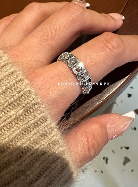 辣椒派早春设计款纯手工镭射珠珠造型戒指女 银色ins小众设计款