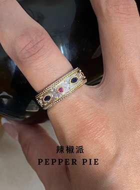 辣椒派新品 复古拉丝古币戒指女 中古风蕾丝雕花闭口戒指女合集