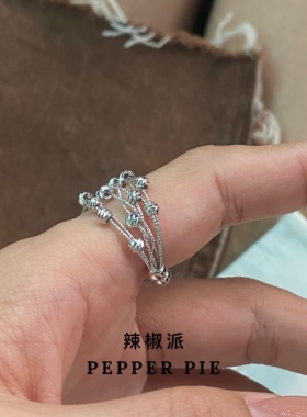 辣椒派新品 小众设计款纯手工镂空编织立体镭射珠 戒指 开口戒