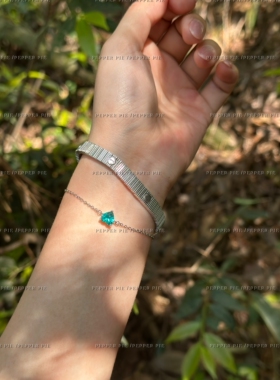 辣椒派敲显白～定制帕拉伊巴蓝绿色爱心单钻项链女抽拉手链甜酷