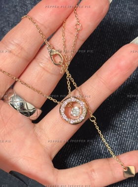 辣椒派 coco crush菱格满钻米金色水冰月长项链女 jennie同款钛钢