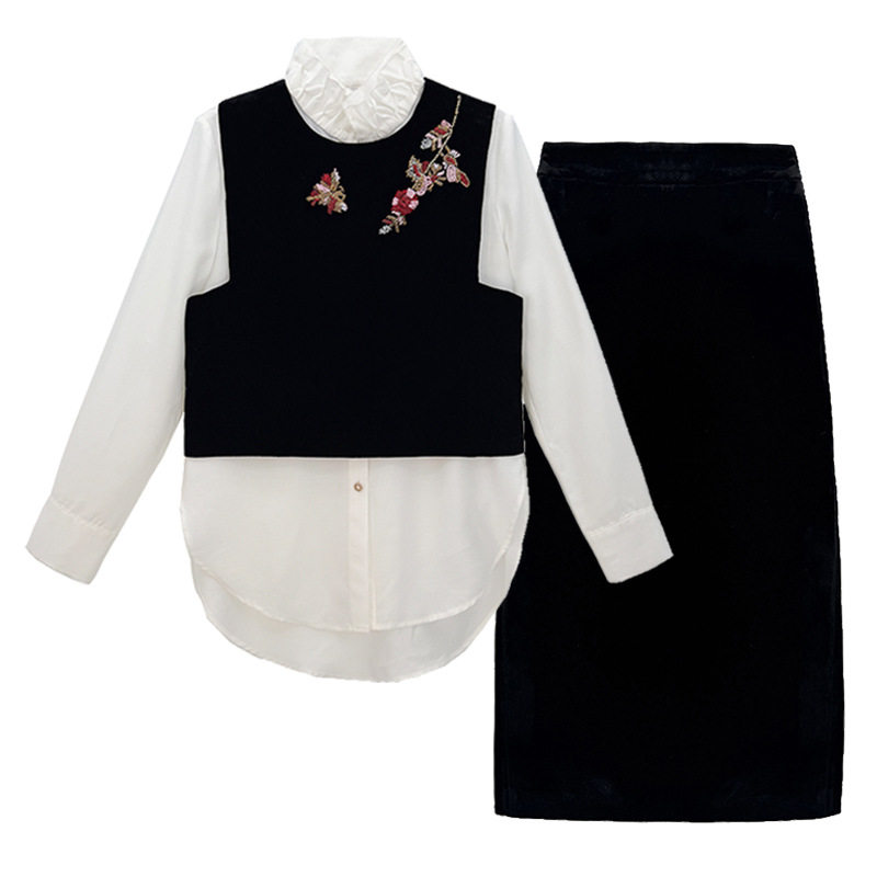 【AYOMIS】新中式套装早春重工钉珠珠绣丝绒马甲高领打底衬衫半裙,淘宝优惠券,粉丝福利购,淘宝优惠卷