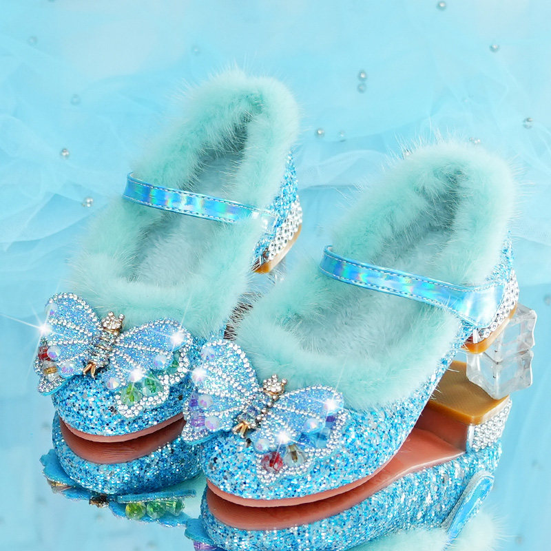 女童高跟鞋冰雪奇缘爱莎公主鞋时尚儿童水晶鞋加绒保暖小女孩棉鞋,淘宝优惠券,粉丝福利购,淘宝优惠卷