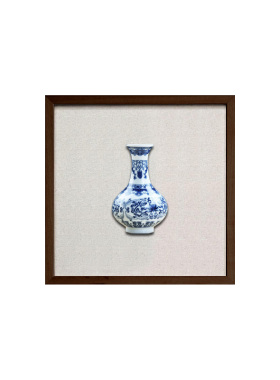 新中式实物画酒店书房餐厅立体青花瓷陶瓷复古花挂画瓷板画装饰画