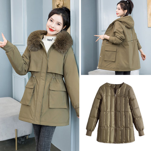 派克服女2025新款小个子加厚棉袄冬装可拆卸内胆羽绒棉衣棉服外套 - 图2
