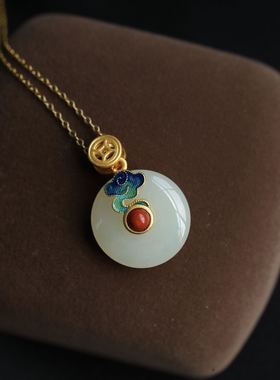 溪上纯银鎏金烧蓝祥云平安扣吊坠