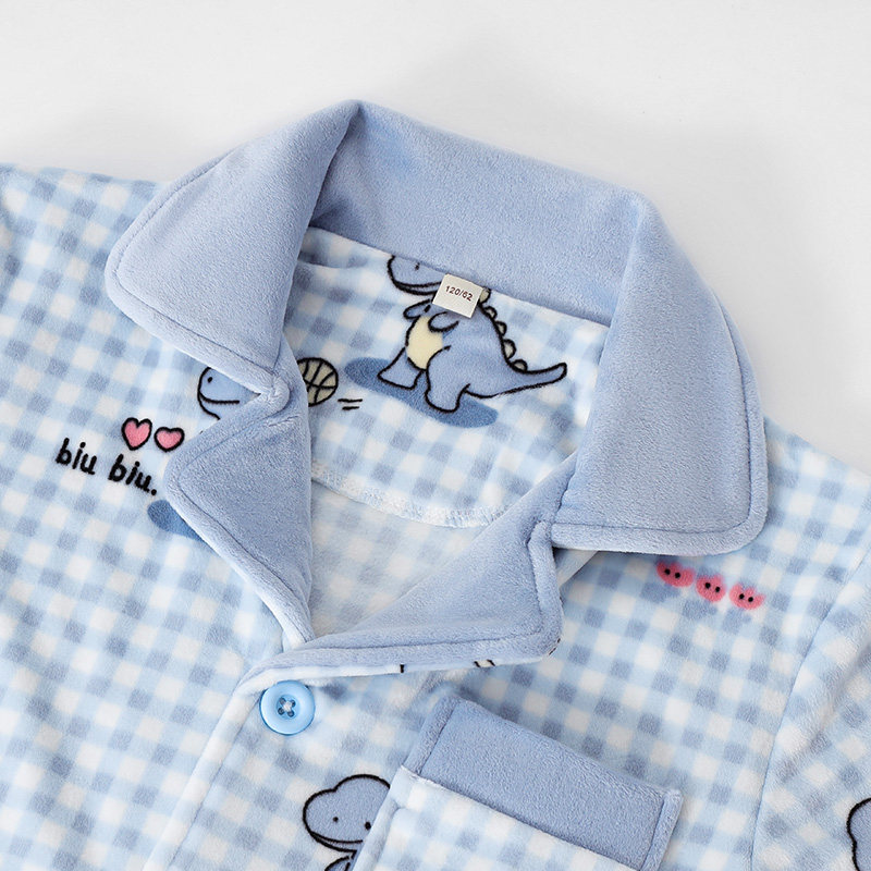 米筱米儿童秋冬加厚海岛绒睡衣套可爱恐龙印花男童宝宝保暖家居服,淘宝优惠券,粉丝福利购,淘宝优惠卷