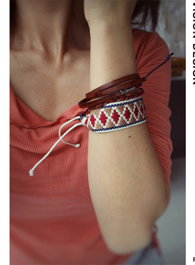 波西米亚民族风手链多层缠绕刺绣