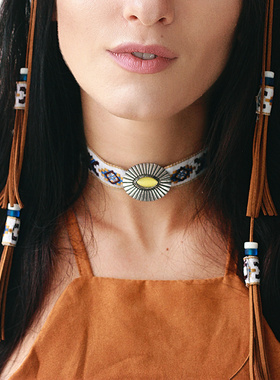 复古民族风颈链invia刺绣锁骨