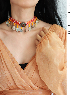 invia贝壳流苏女度假风情锁骨链