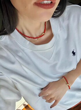红玛瑙串珠双层缠绕项链