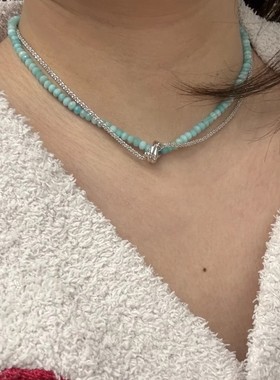 天河石蓝色串珠手链双层缠绕