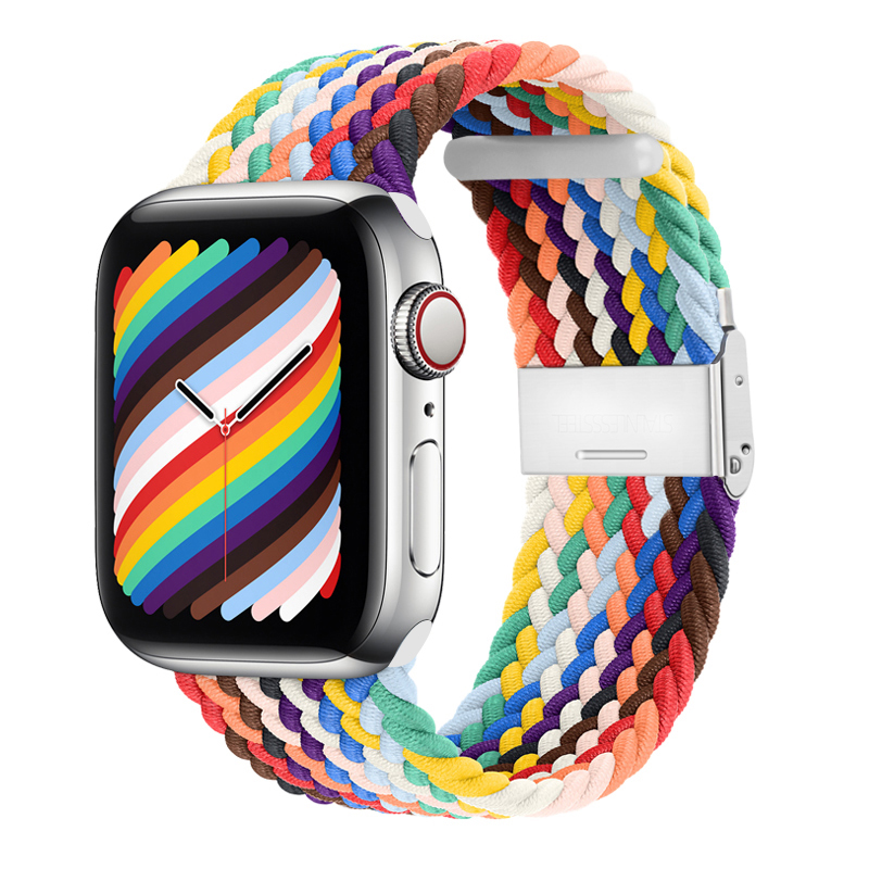 适用苹果s7手表apple watch7/8/9表带s8彩虹尼龙编织卡扣iwatch6/se/5/4代ultra手表带44mm男女s6/s5智能配件-图0