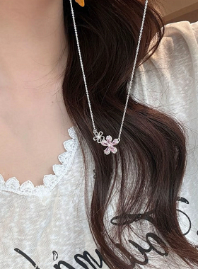甜美樱花粉锆石双花项链