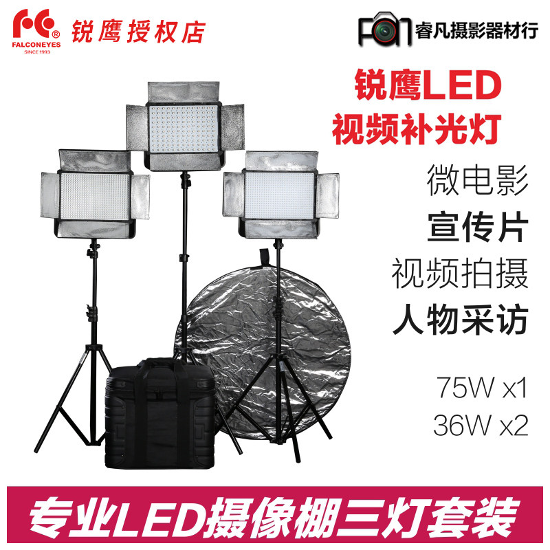 锐鹰摄像led摄影灯新闻灯采访灯微电影视频拍摄灯演播灯三灯套装_虎窝淘