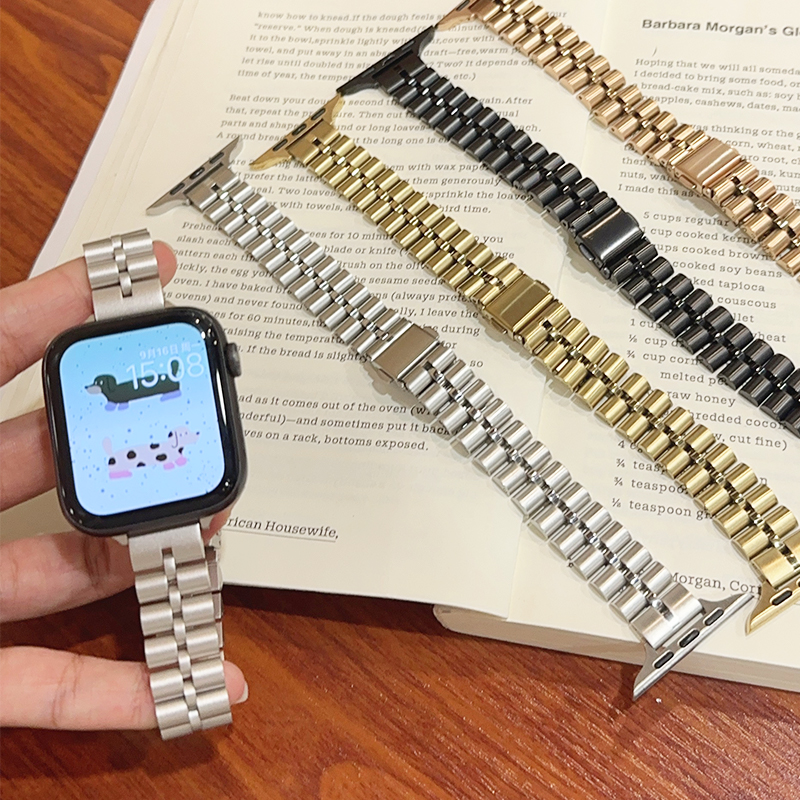 小三珠细款不锈钢金属新款iwatch表带s9适用applewatch苹果手表10 - 图0