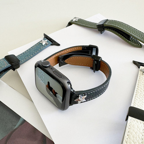 真皮牛仔布星星se磁吸扣iwatch表带s9适用applewatch苹果s7手表s8 - 图2