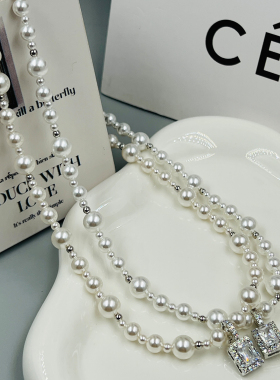 珍珠项链轻奢时尚方糖挂坠颈饰