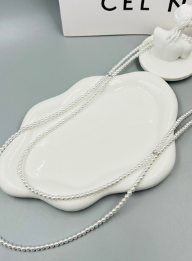 优雅多层白色珍珠毛衣链女双层