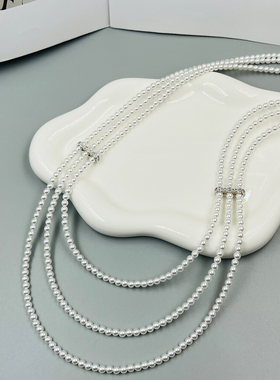 多层珍珠项链女白色叠戴颈链