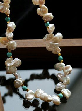 欧美复古天然巴洛克花瓣珍珠项链