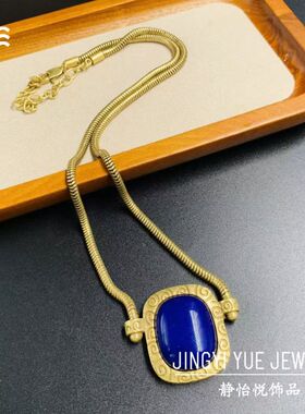 中古vintage宫廷风耳钉项链套装 法式复古镶嵌方形宝石耳饰锁骨链