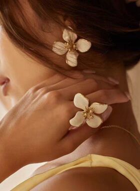 白色珐琅滴釉花朵项链女轻奢小众