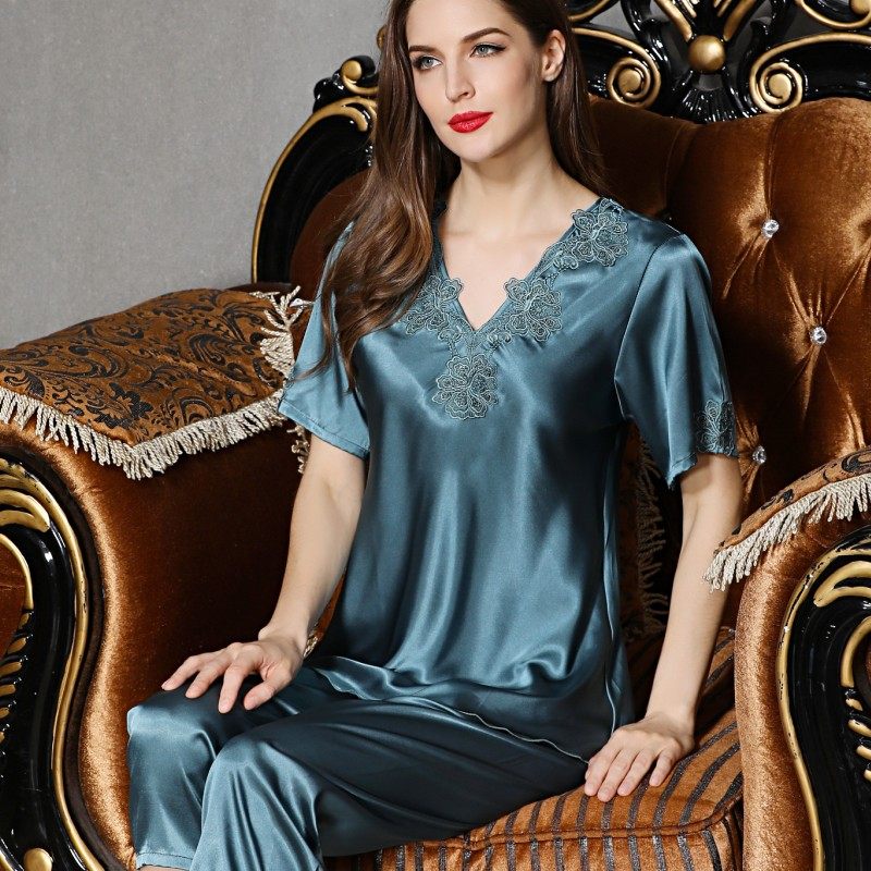 冰丝短袖大码丝绸韩版仿真睡衣 姬斯德妮睡衣/家居服套装