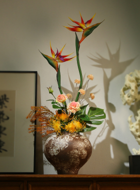 陶瓷花瓶仿真天堂鸟插花装饰品
