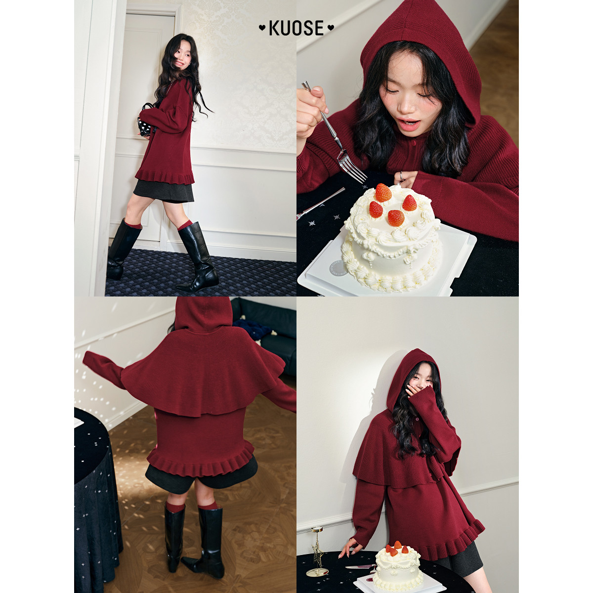 阔色红色披肩斗篷连帽毛衣两件套装25秋冬新年穿搭女针织衫上衣新,淘宝优惠券,粉丝福利购,淘宝优惠卷