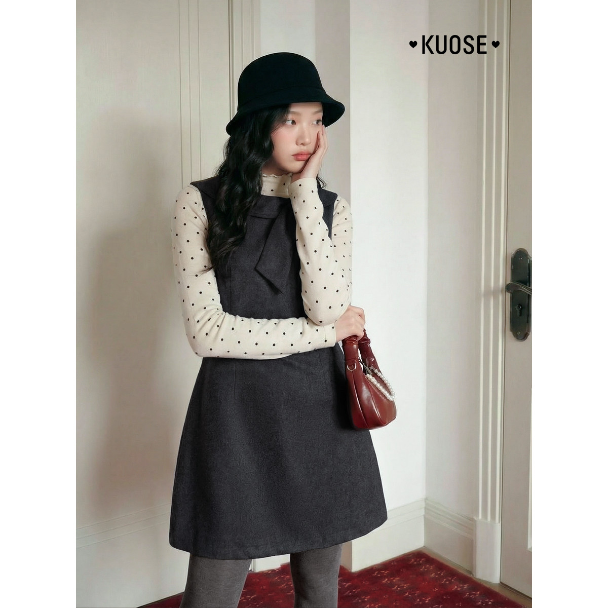 阔色法式收腰连衣裙内搭毛衣两件套装女26春灰色背心裙短裙子秋冬,淘宝优惠券,粉丝福利购,淘宝优惠卷