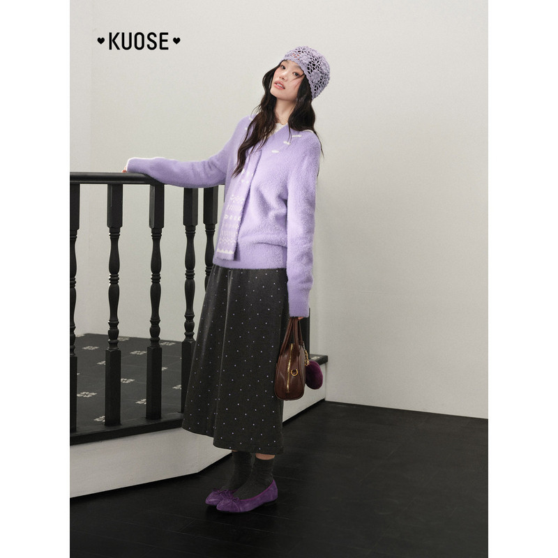 阔色紫色费尔岛围脖一体针织衫女2025秋冬季新款氛围感穿搭毛衣,淘宝优惠券,粉丝福利购,淘宝优惠卷