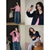 Wide pink fake two-piece sweater cardigan jacket 2026 autumn new style women's sweater inner top yellow