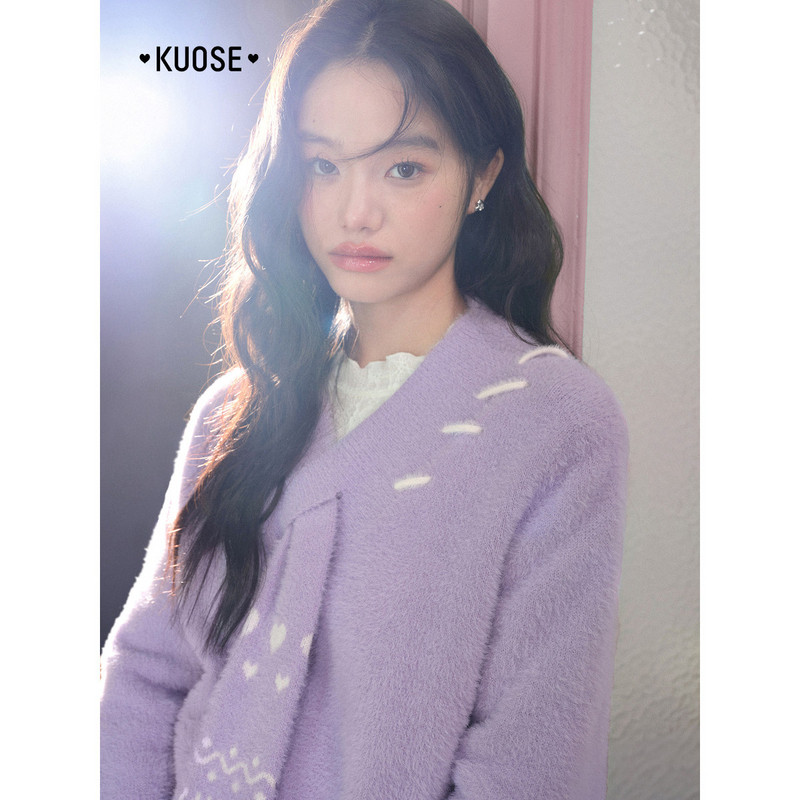 阔色紫色费尔岛围脖一体针织衫女2025秋冬季新款氛围感穿搭毛衣,淘宝优惠券,粉丝福利购,淘宝优惠卷