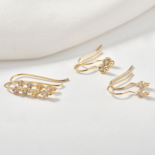 高质感锆石耳钩铜镀18k真金色耳环DIY耳饰品材料配件 - 图0